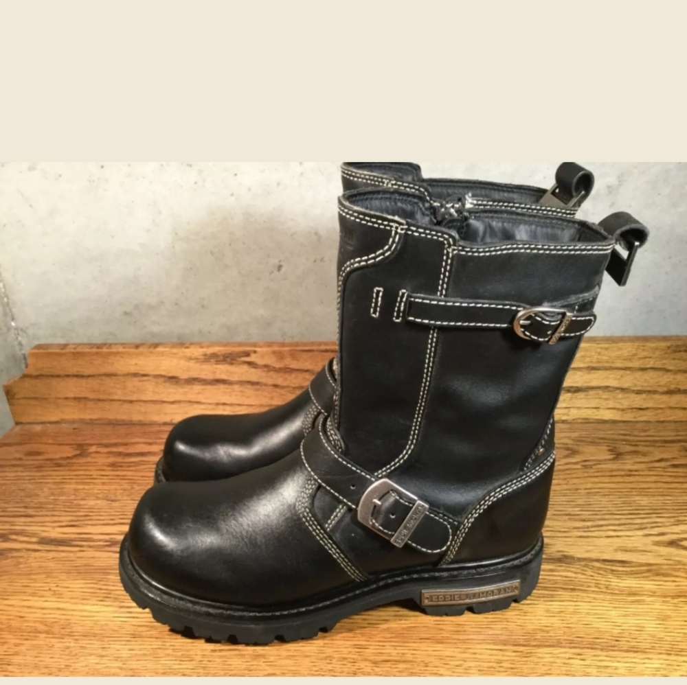 EDDIE MORAN MENS BLACK LEATHER BOOTS SIZE 8